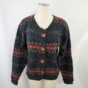 Vintage Alps fair isle cardigan sweater gray mohair rainbow women's medium M